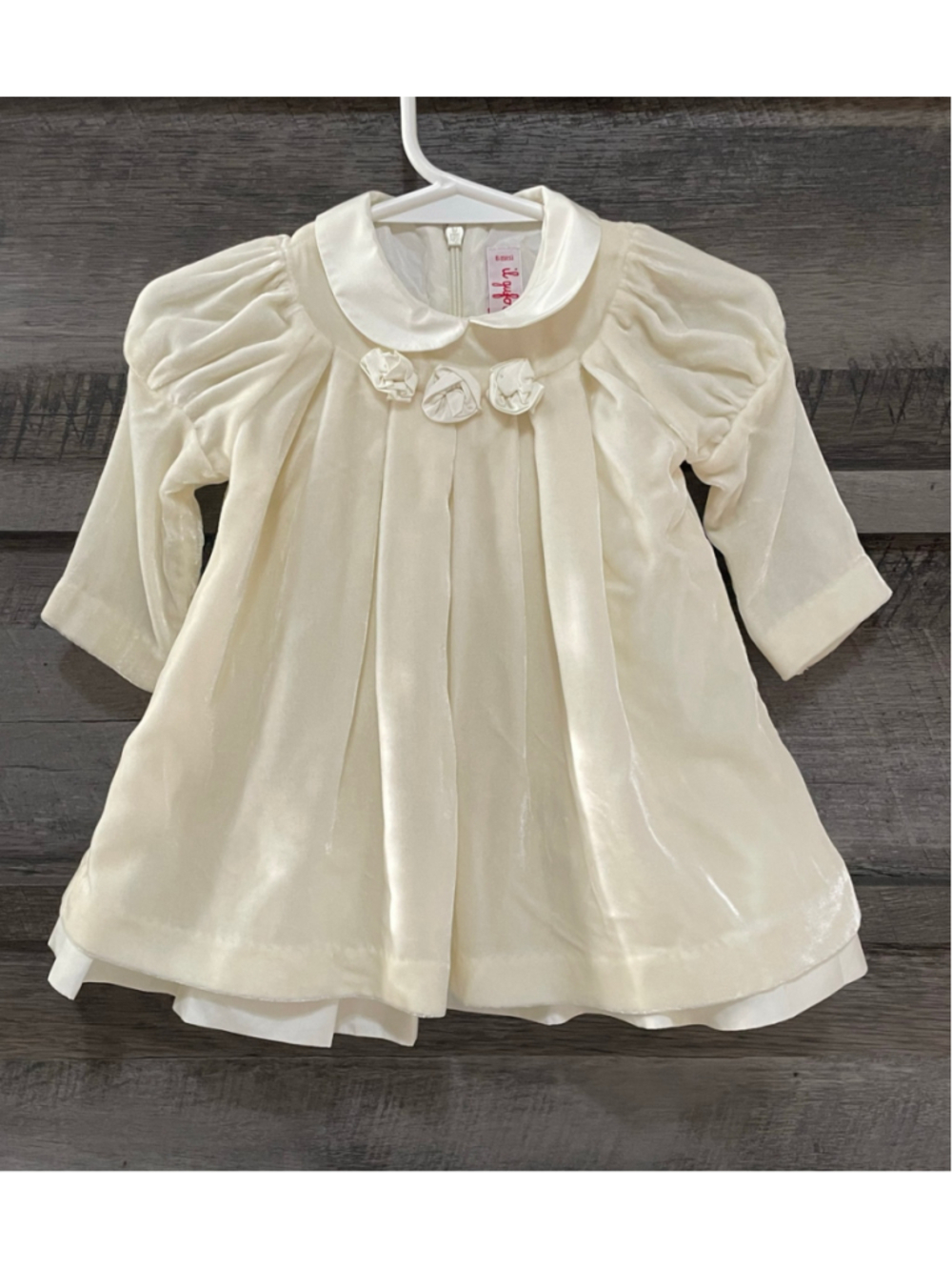 IL GUFO Italy Luxury Silk Velvet Heirloom Baby Dress Ivory Peter Pan 6 Months